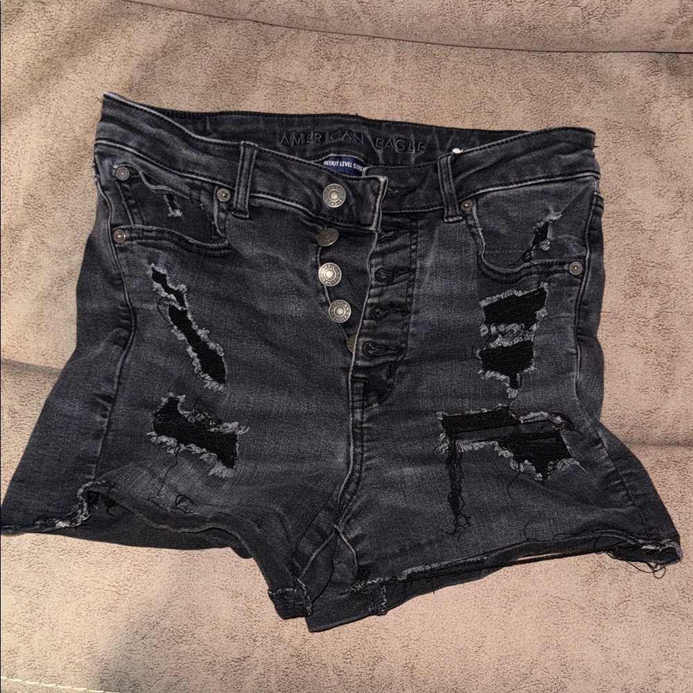 American Eagle Outfitters Charcoal Distressed Jean Shorts